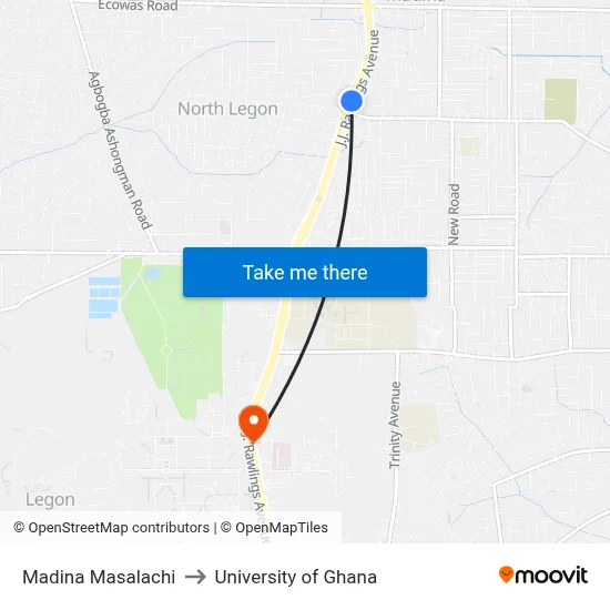 Madina Masalachi to University of Ghana map