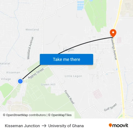 Kisseman Junction to University of Ghana map
