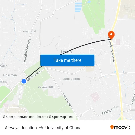 Airways Junction to University of Ghana map