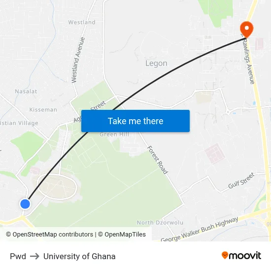 Pwd to University of Ghana map