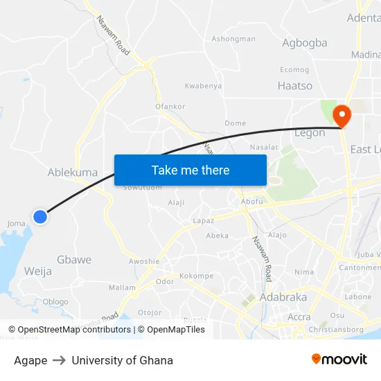 Agape to University of Ghana map