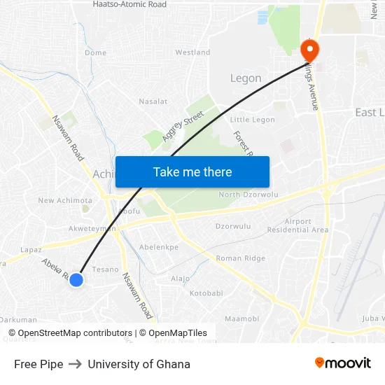 Free Pipe to University of Ghana map