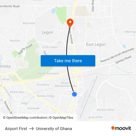 Airport First to University of Ghana map