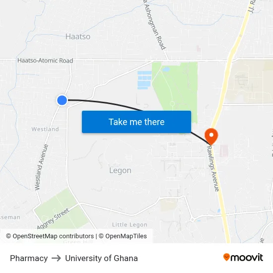 Pharmacy to University of Ghana map