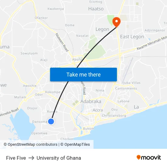 Five Five to University of Ghana map