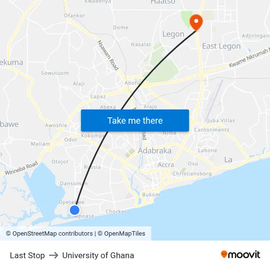 Last Stop to University of Ghana map