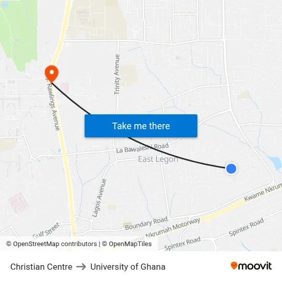 Christian Centre to University of Ghana map