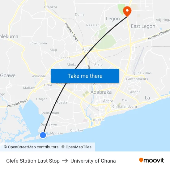 Glefe Station Last Stop to University of Ghana map