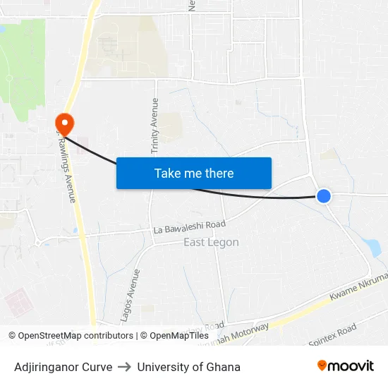 Adjiringanor Curve to University of Ghana map