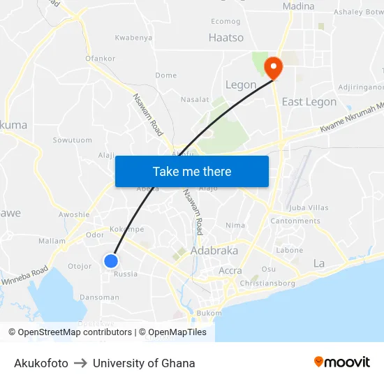 Akukofoto to University of Ghana map