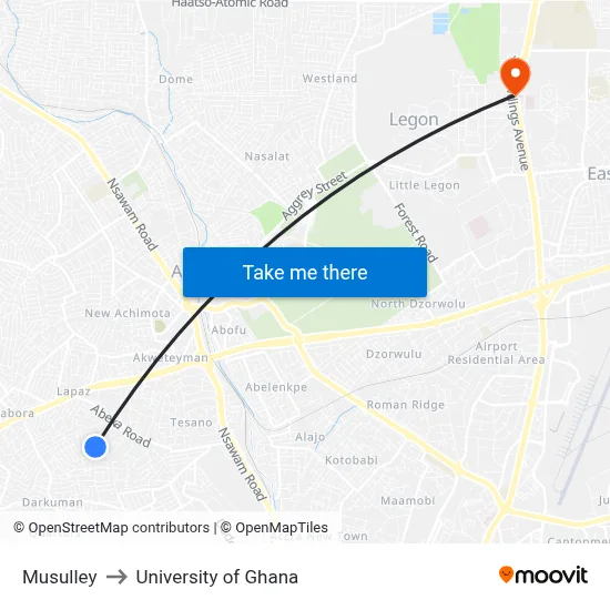 Musulley to University of Ghana map