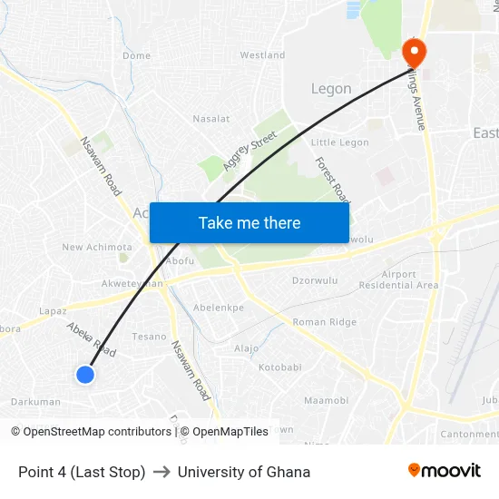 Point 4 (Last Stop) to University of Ghana map