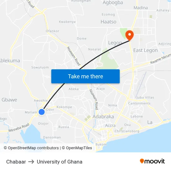 Chabaar to University of Ghana map
