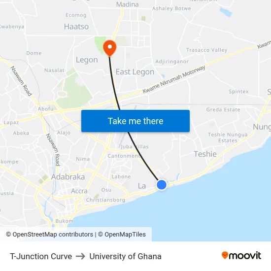 T-Junction Curve to University of Ghana map