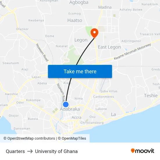 Quarters to University of Ghana map