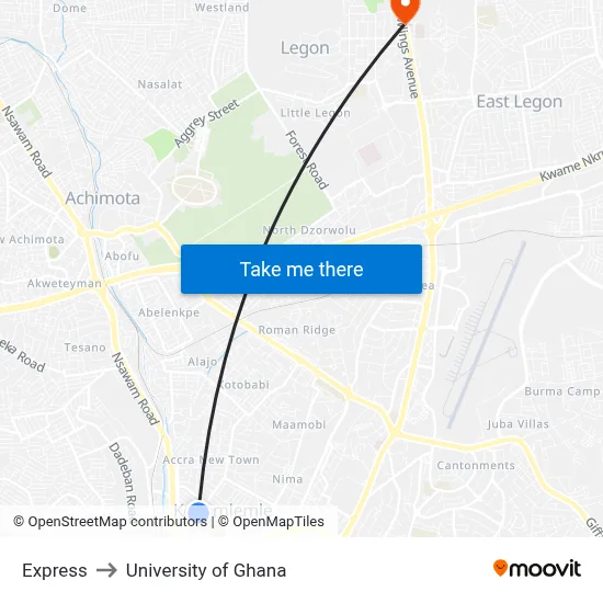 Express to University of Ghana map
