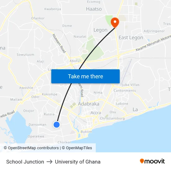 School Junction to University of Ghana map