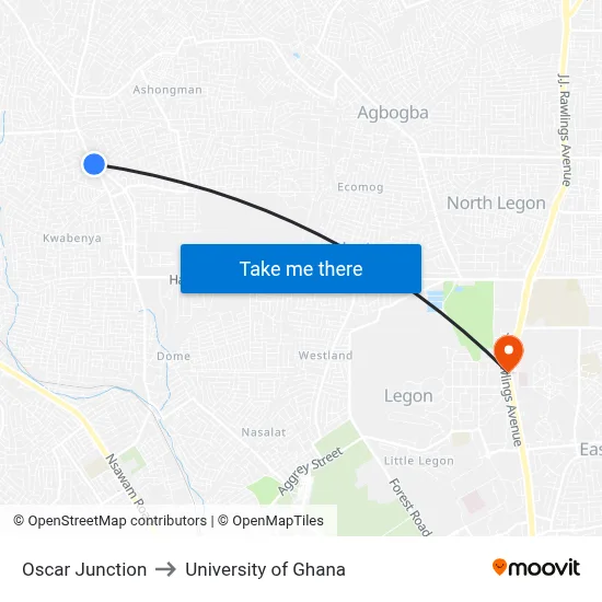Oscar Junction to University of Ghana map