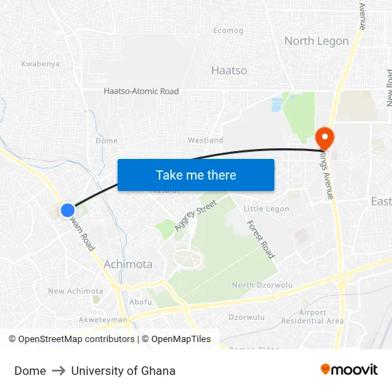 Dome to University of Ghana map