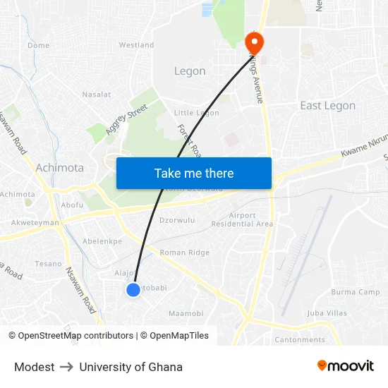 Modest to University of Ghana map