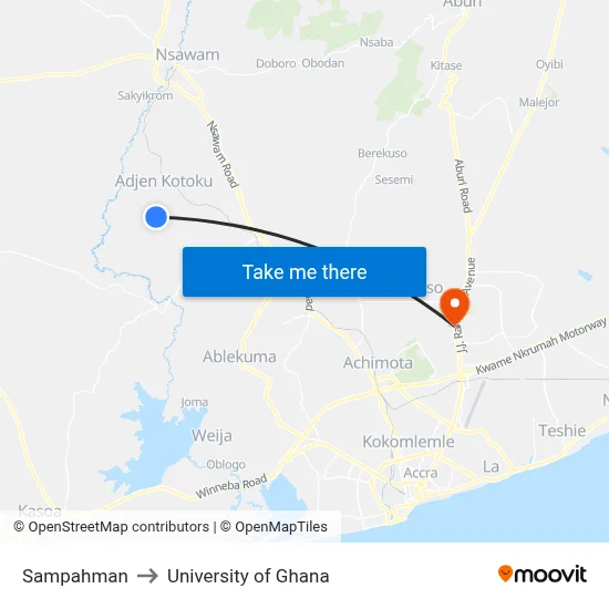 Sampahman to University of Ghana map