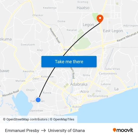 Emmanuel Presby to University of Ghana map