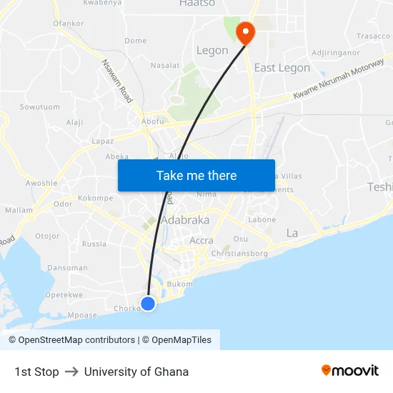 1st Stop to University of Ghana map