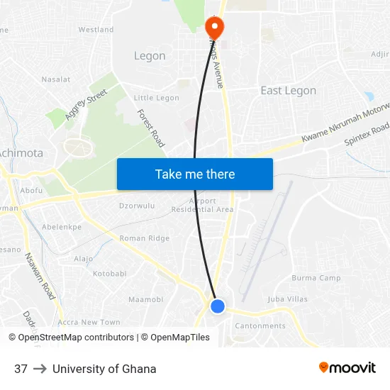 37 to University of Ghana map