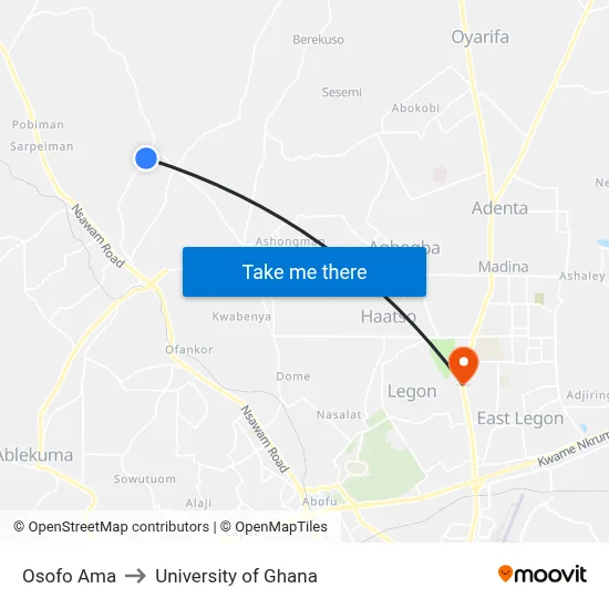Osofo Ama to University of Ghana map