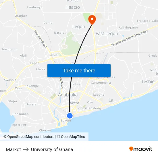 Market to University of Ghana map
