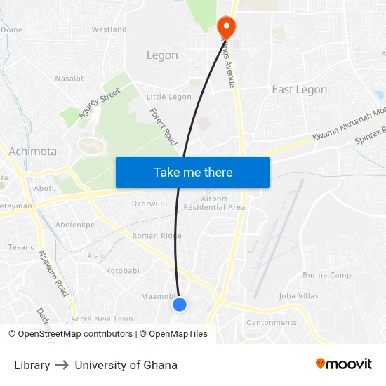 Library to University of Ghana map