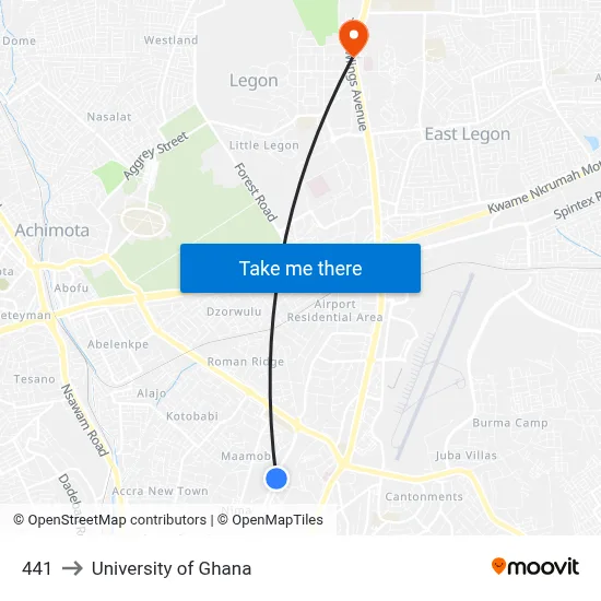 441 to University of Ghana map