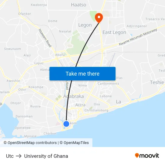 Utc to University of Ghana map