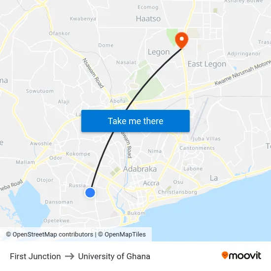 First Junction to University of Ghana map