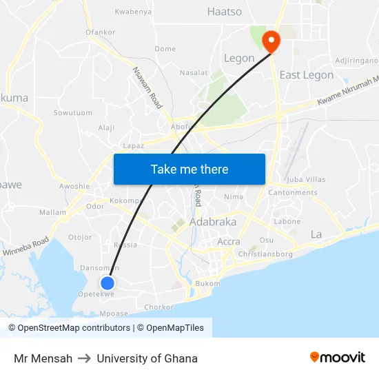 Mr Mensah to University of Ghana map