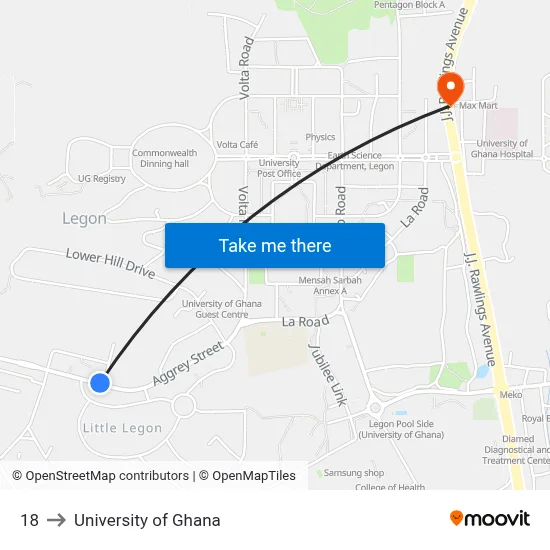 18 to University of Ghana map