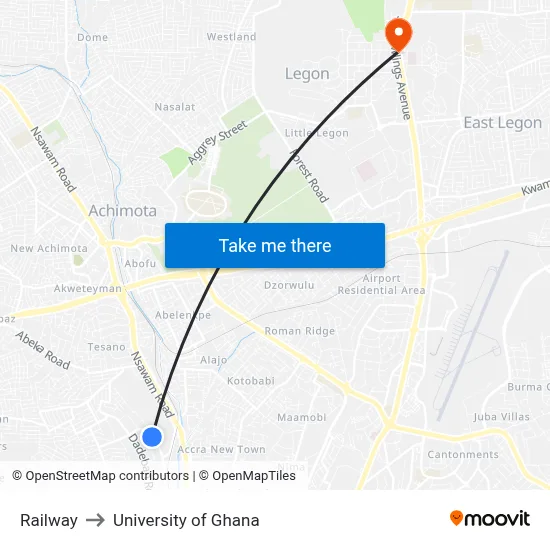 Railway to University of Ghana map
