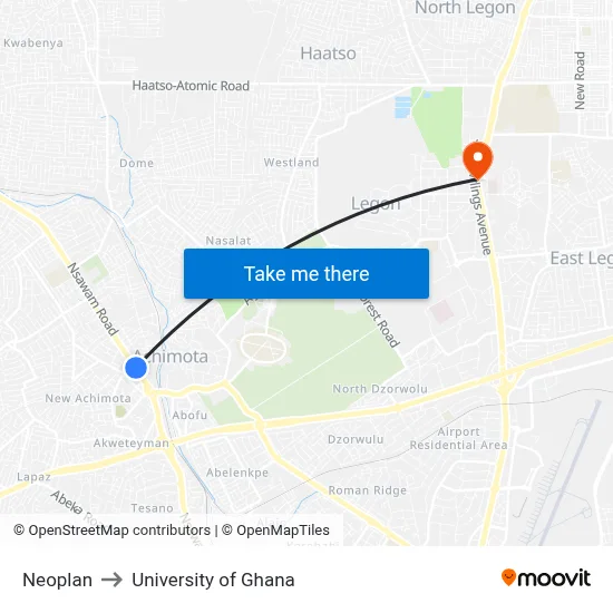 Neoplan to University of Ghana map