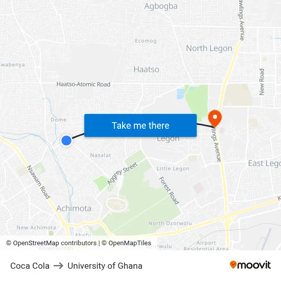 Coca Cola to University of Ghana map