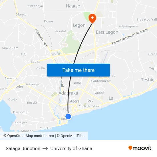 Salaga Junction to University of Ghana map
