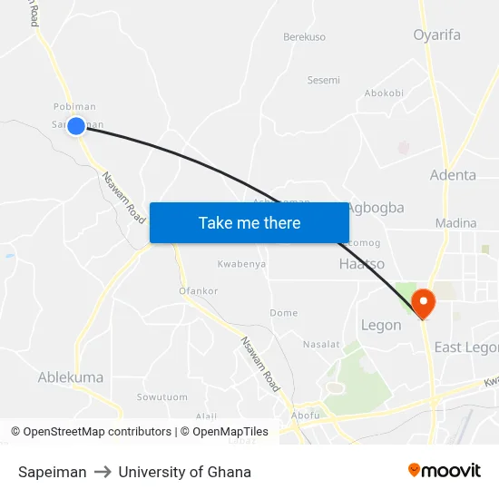Sapeiman to University of Ghana map