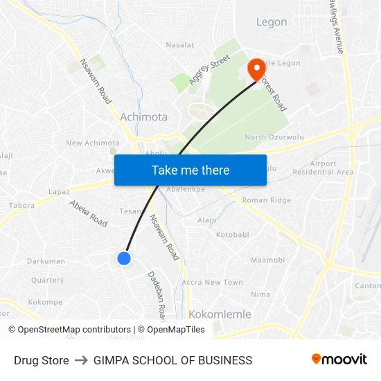 Drug Store to GIMPA SCHOOL OF BUSINESS map