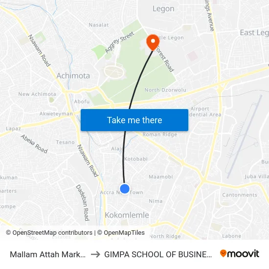 Mallam Attah Market to GIMPA SCHOOL OF BUSINESS map