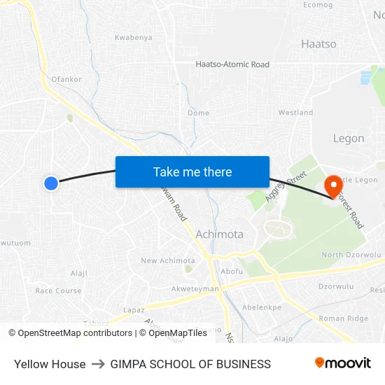 Yellow House to GIMPA SCHOOL OF BUSINESS map