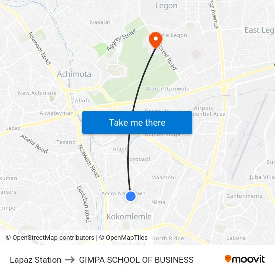 Lapaz Station to GIMPA SCHOOL OF BUSINESS map