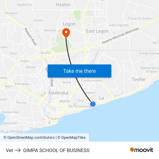 Vet to GIMPA SCHOOL OF BUSINESS map