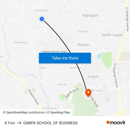K Fori to GIMPA SCHOOL OF BUSINESS map