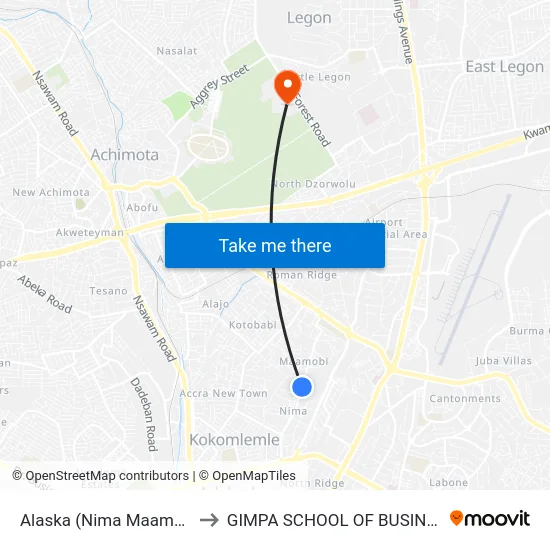 Alaska (Nima Maamobi) to GIMPA SCHOOL OF BUSINESS map