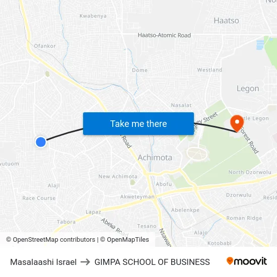 Masalaashi Israel to GIMPA SCHOOL OF BUSINESS map