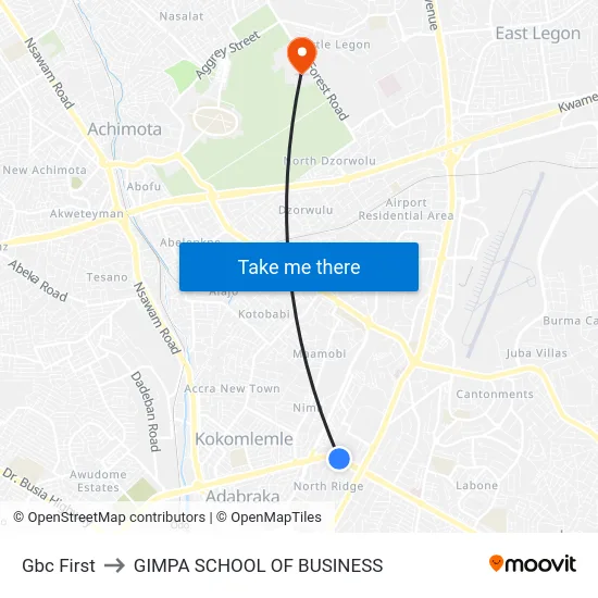 Gbc First to GIMPA SCHOOL OF BUSINESS map